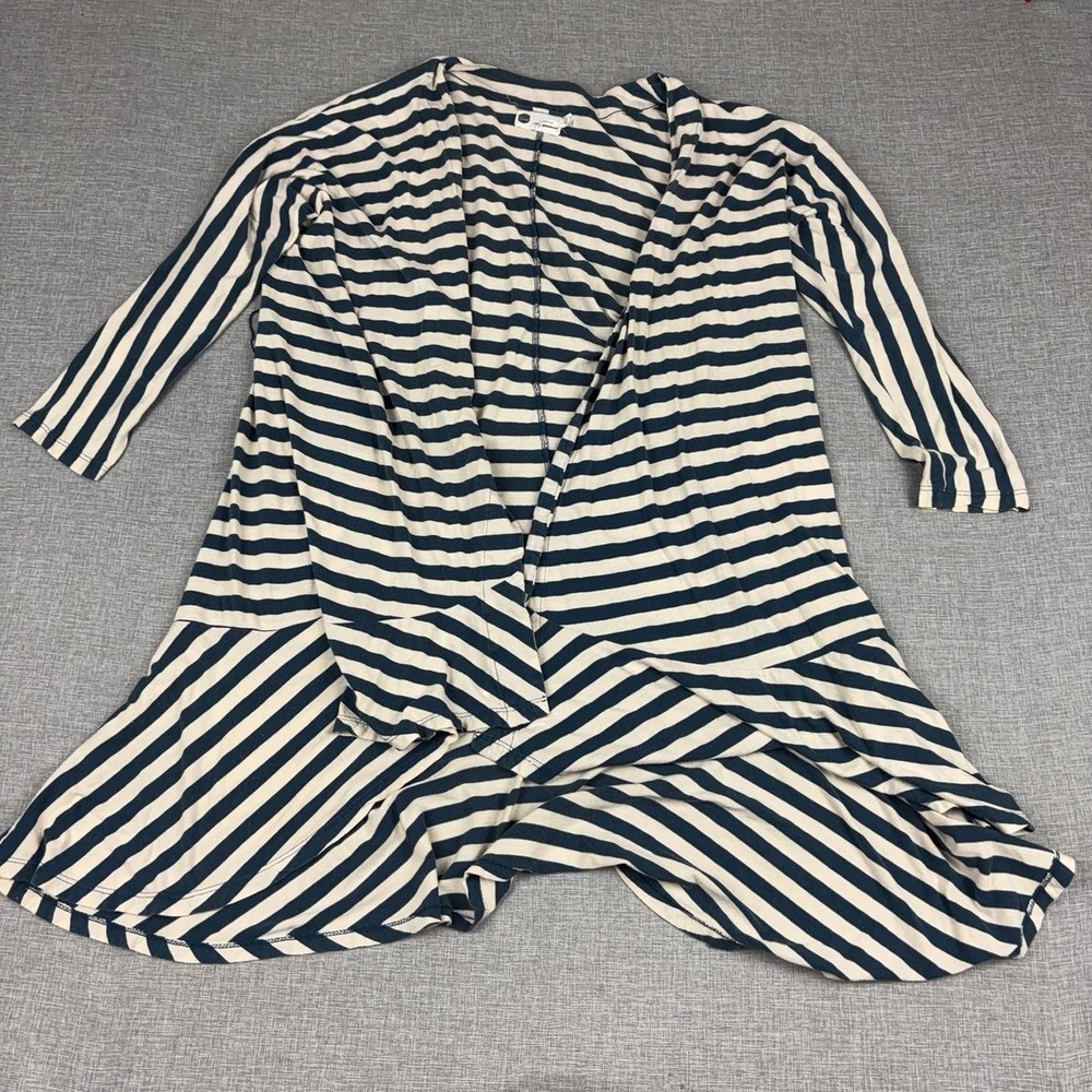 Anthropologie Floreat Cardigan Womens S Blue Striped V Neck Open Front Ruffle